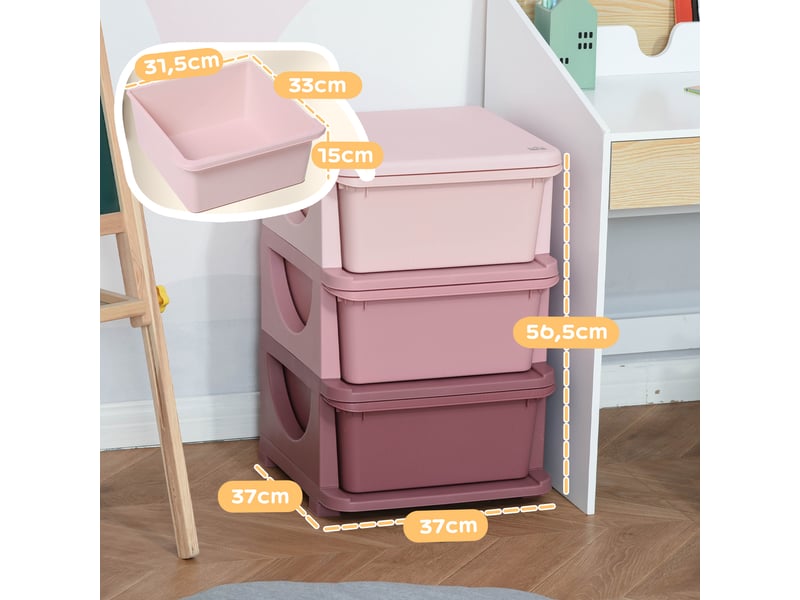  Organisateur de jouets pour enfants avec tiroirs à 3 niveaux, boîtes de rangement en plastique, rose, 37 x 37 x 56,5 cm  - Conforama C
