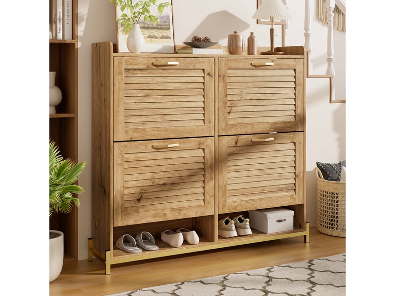  Meuble à chaussures 4 portes avec rangement et plateau pour entrée en mdf 108,5×24×100 cm bois  - Conforama B