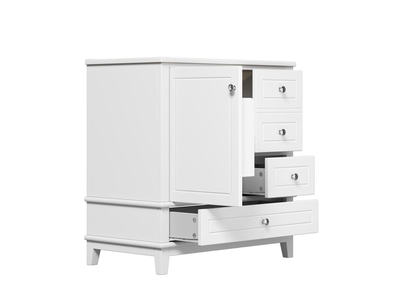 Meuble vasque blanc 81 cm avec 3 tiroirs, porte, étagères et grand rangement - Conforama D