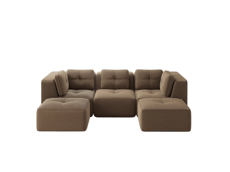 Canapé d’angle modulable 3 places en velours côtelé marron, sans structure rigide pour le salon familial - Conforama A