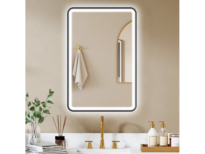  Miroir de salle de bains led 90x60 cm dimmable noir  - Conforama B