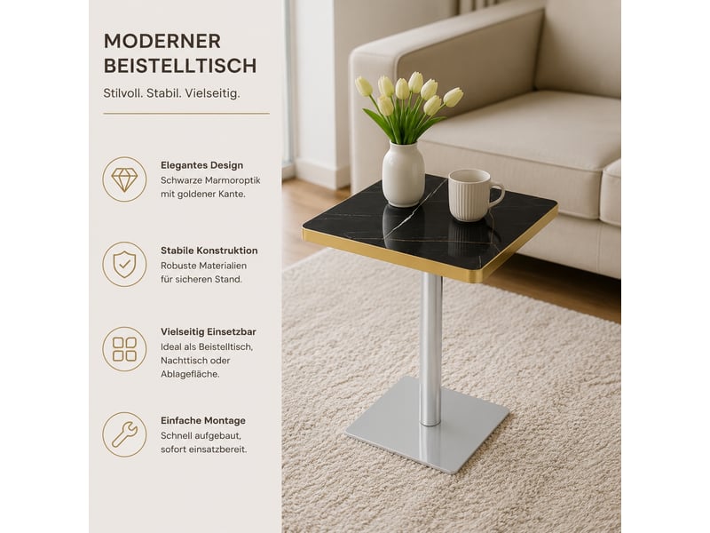  Table à manger carrée,60x60x74 cm,mdf et métal,noir effet marbre  - Conforama E