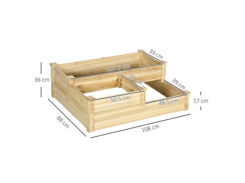  Jardinière enfente à 3 niveaux 108x88x36 cm – bois naturel – culture séparée, fond ouvert et drainage  - Conforama C