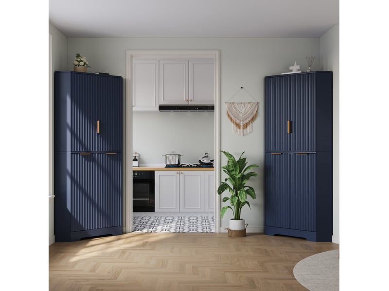  Buffet d’angle 60x60x172 cm, 4 portes bleu avec tablettes réglables, style moderne  - Conforama E