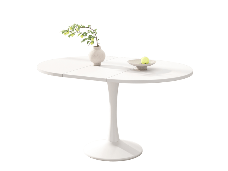  Table à manger extensible ovale 100x100x75 cm 140x100x75 cm mdf et métal blanc  - Conforama A