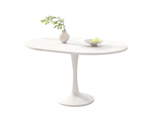 Table à manger extensible ovale 100x100x75 cm 140x100x75 cm mdf et métal blanc