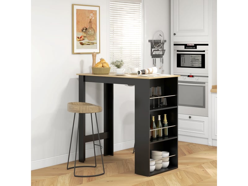  Table de bar,table haute de cuisine, mange-debout comptoir panneau de particules noir 112x57x106cm  - Conforama C