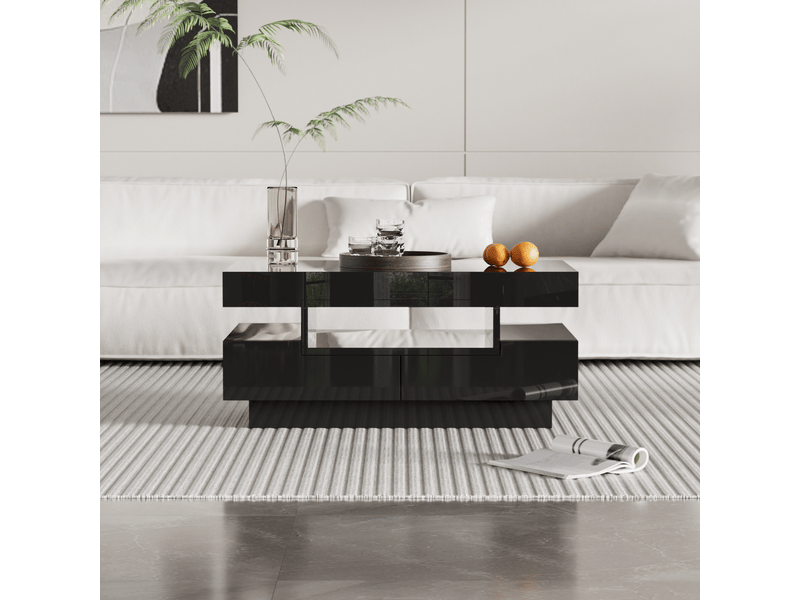  Table basse brillante avec bande lumineuse led et 4 tiroirs noir table basse noir - Conforama B