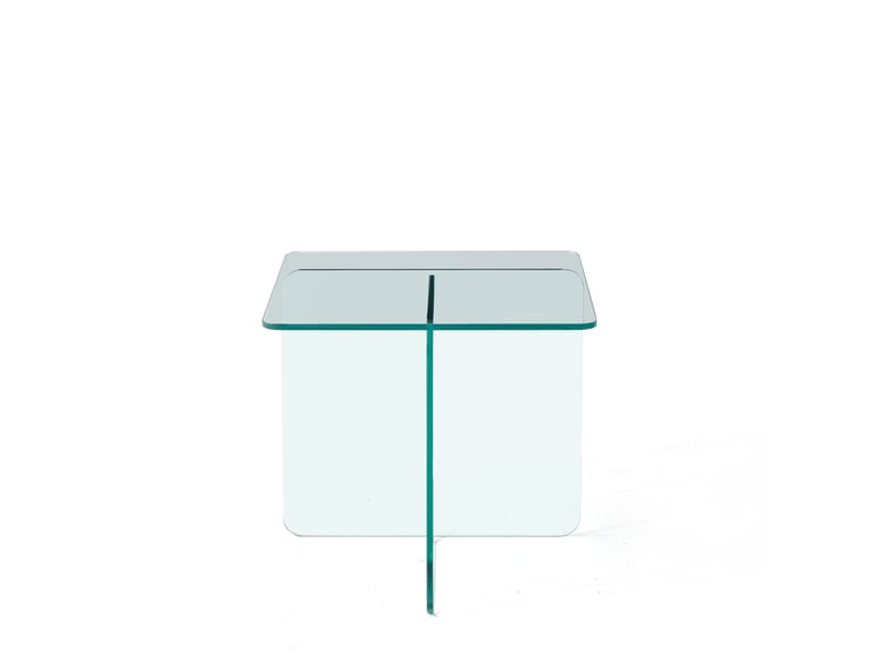  Table d'appoint en verre trempé transparente, forme incurvée, pour salon, bureau ou terrasse, 45 × 45 × 51 cm  - Conforama A