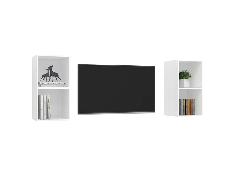  Lot de 2 meuble tv mural, meuble tv suspendu blanc bois d'ingénierie shl30159  - Conforama C