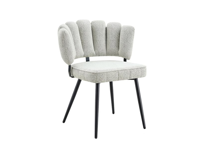  Lot de 2 chaises de salle à manger en velours gris clair, dossier en forme de fleur, pieds en métal noir, 80 cm  - Conforama A