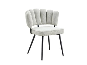 Lot de 2 chaises de salle à manger en velours gris clair, dossier en forme de fleur, pieds en métal noir, 80 cm