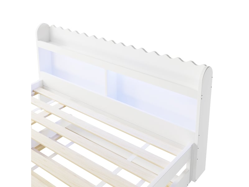  Lit gigogne 140x200 à 90x190 cm, lit avec couchage d’appoint, éclairage led, construction robuste et durable, charge maximale 200 kg, mdf blanc OPULERANE TRADING LTD - Conforama E