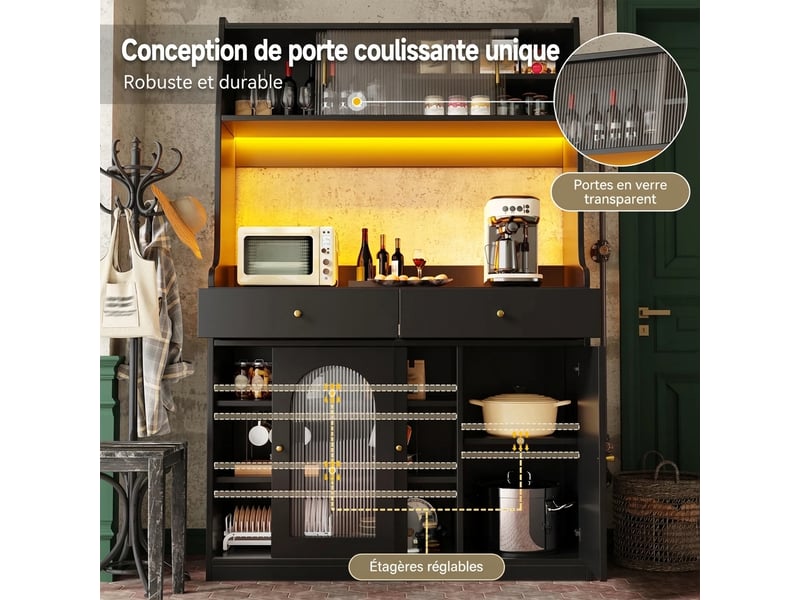  Armoire de cuisine noire buffet avec éclairage led 120cm  - Conforama C