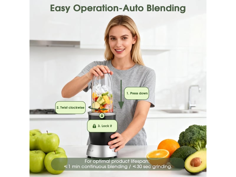  Teendow bl916ab blender mixeur 2 en 1 1000w avec broyeur à café, mixeur à jus, 6 lames inox, capacité 1100 ml  - Conforama B