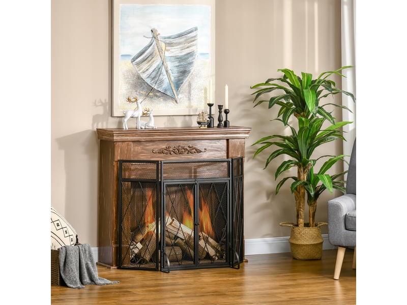  Grille de protection pour cheminée 120 x 79 cm, pare-feu pour cheminée ou poêle, pare-étincelles, barrière de sécurité, 3 volets pliables et porte  - Conforama C