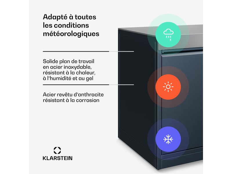  Klarstein waldchef placard de rangement plan de travail en acier inox résistant 90 x 90 cm gris  - Conforama D