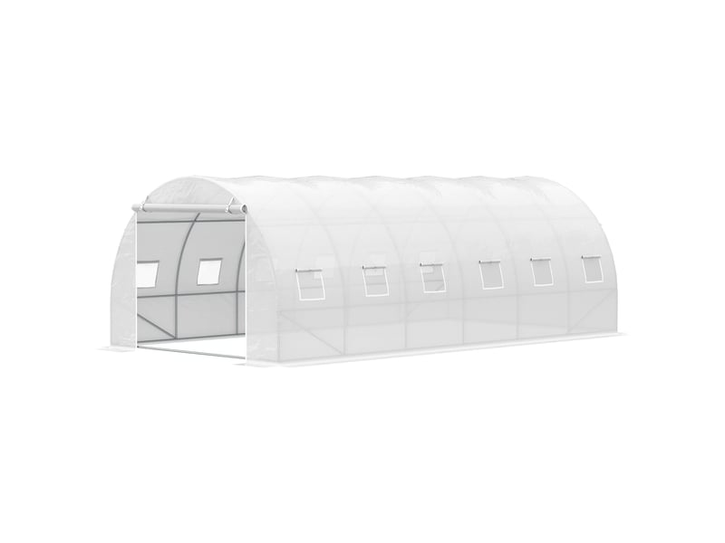  Serre tunnel jardin 6x3x2 m, porte enroulable, 12 fenêtres, pe 140 gm², métal galvanisé, blanche, planteslégumes.  - Conforama B