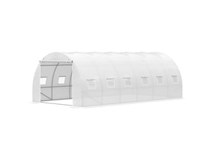 Serre tunnel jardin 6x3x2 m, porte enroulable, 12 fenêtres, pe 140 gm², métal galvanisé, blanche, planteslégumes.
