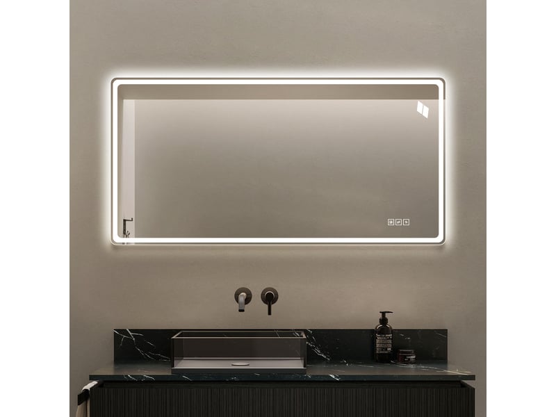  Miroir salle de bain led 60x120cm sans cadre, double éclairage, tactile, 3000k-6000k, anti-buée, verre hd sans cuivre  - Conforama C