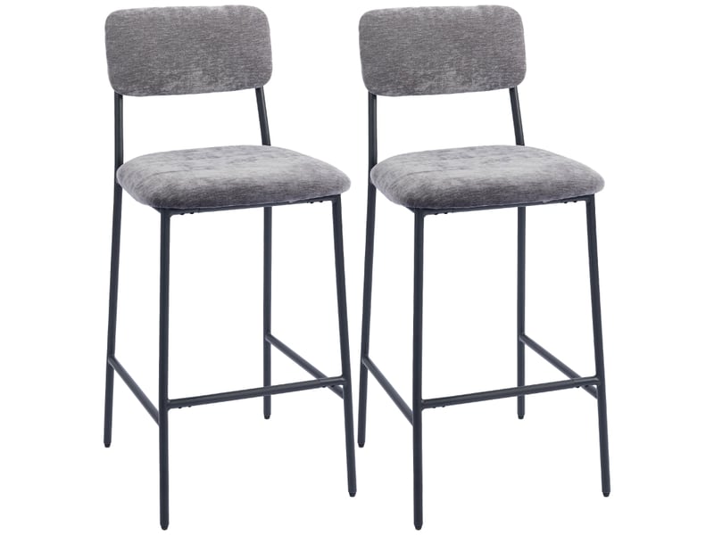  Tabourets de bar lot de 2 avec dossier haut et repose-pieds - lpospi - structure acier, polyester - gris  - Conforama A