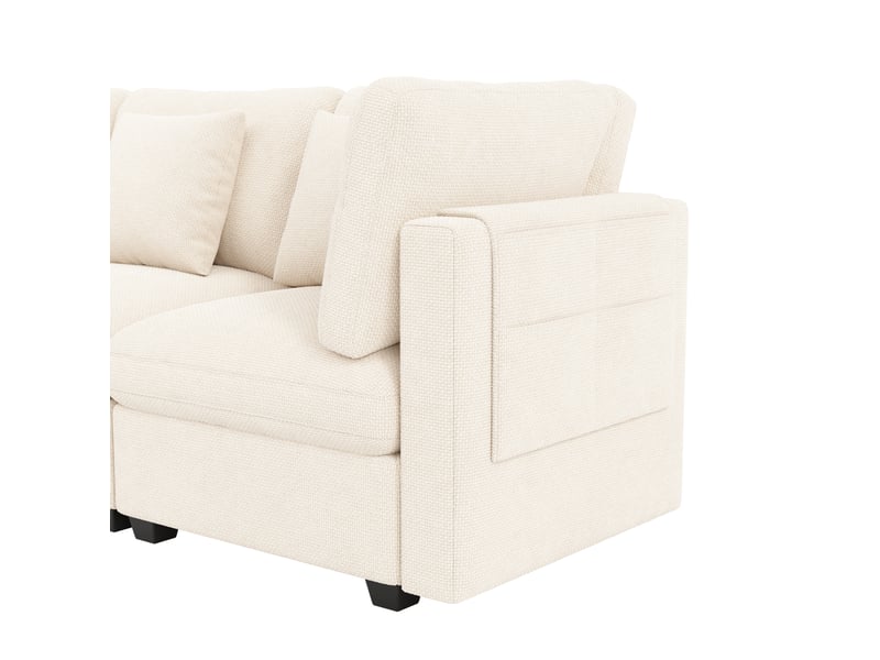  Canapé d’angle modulable avec rangement xl 6 places 370 x 147 x 81 cm grand canapé en l avec méridienne et pouf chenille beige  - Conforama E