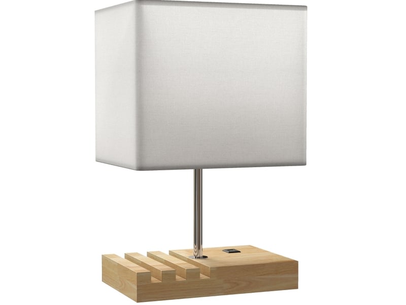  Lampe de chevet usb, bois, tissu, interrupteur à bascule, compartiments de rangement, blanc  - Conforama A