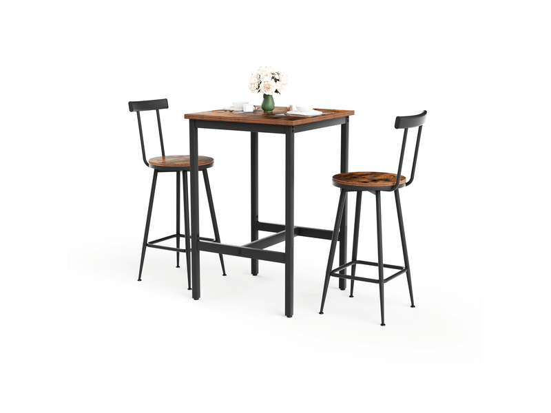  Ensemble table de bar 60x92 cm, 2 tabourets, style industriel, salle à manger et salon, confortable, aggloméré, marron  - Conforama A