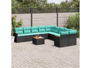 Vidaxl ensemble de canapé de jardin 11 pcs avec coussins noir résine tressée