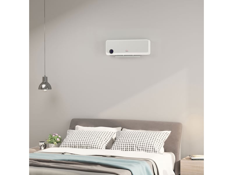  Radiateur mural de salle de bain (1000 w2000 w) avec télécommande, affichage led, minuterie 12 heures et thermostat – blanc  - Conforama D