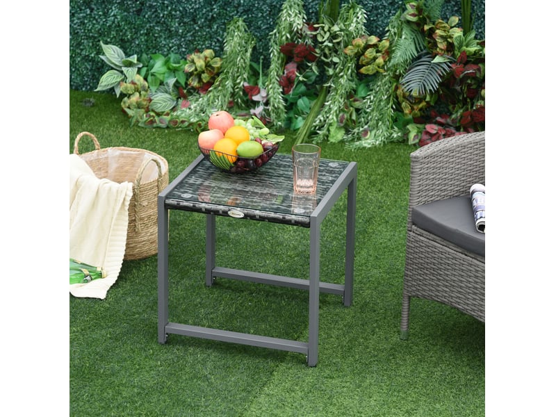  Table de jardin bistrot carrée en résine tressée et verre trempé, pour balcon et terrasse, grise, 50 × 49,5 × 50 cm  - Conforama B
