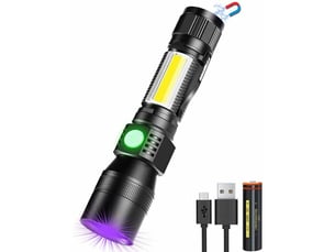 Lampe de poche uv 3 en 1 - lampe de poche led rechargeable par usb - zoomable magnétique - lampe de travail étanche cob - 7 modes - détecteur d'urine