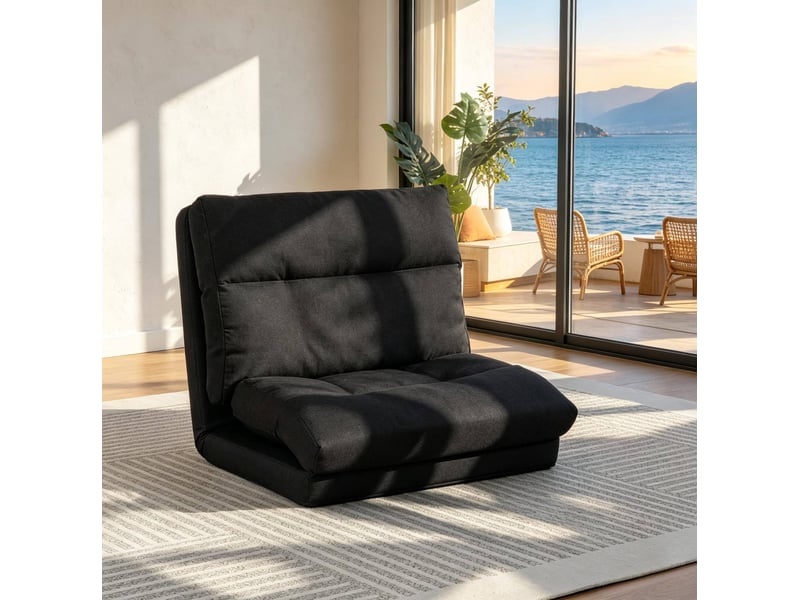  Fauteuil de sol convertible modenvie inclinable en tissu polyester noir, 70 x 72 x 56 cm, lit 70 x 203 cm  - Conforama B