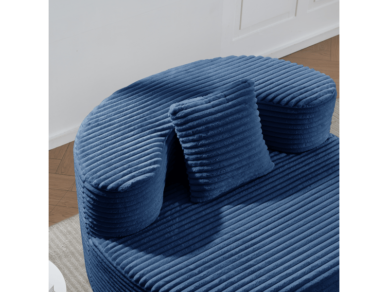  Fauteuil poire en velours côtelé bleu 112 × 105 × 59 cm, avec coussin d'appoint, pour se détendre à la maison  - Conforama D