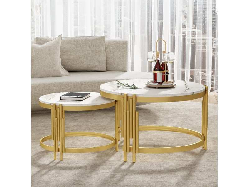  Tables basses gigognes rondes avec effet marbre et cadre métal, pour salon, style moderne  - Conforama B