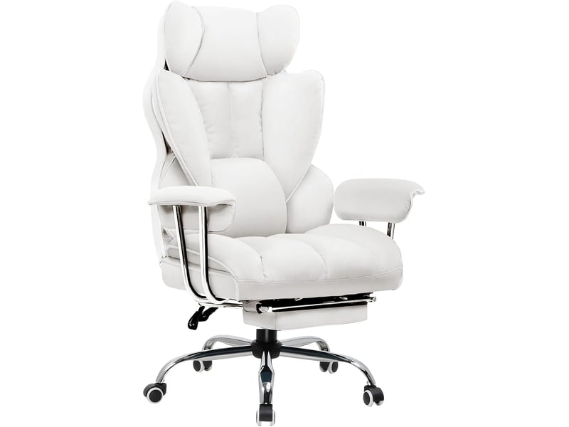  Gtplayer chaise de jeu en cuir pu, ergonomique, avec repose-pieds extensible, pivotante, 180 kg, blanc GT200-WHITE-PU - Conforama A