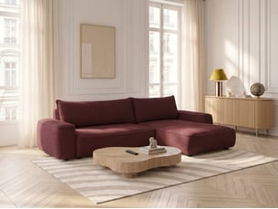 Canapé d'angle réversible convertible <strong>BOBOCHIC</strong> <strong>HONORE</strong> 3 places Tissu rouge avec coffre de rangement
