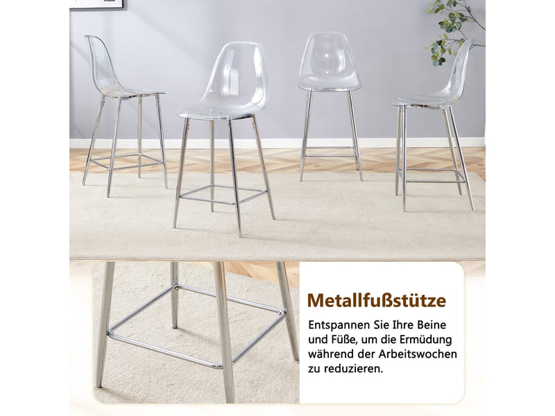  Lot de 2 tabourets de bar modernes - lpospi - assise transparente, repose-pieds, structure métal - plastique - argent  - Conforama E