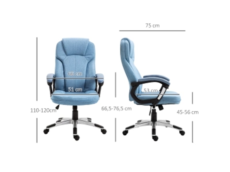  Chaise de bureau ergonomique à dossier haut bleu clair, réglable en hauteur  - Conforama B