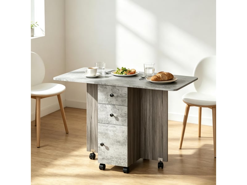 Table à manger pliable avec tiroirs et roulettes, bureau multifonction compact gain de place - Conforama B