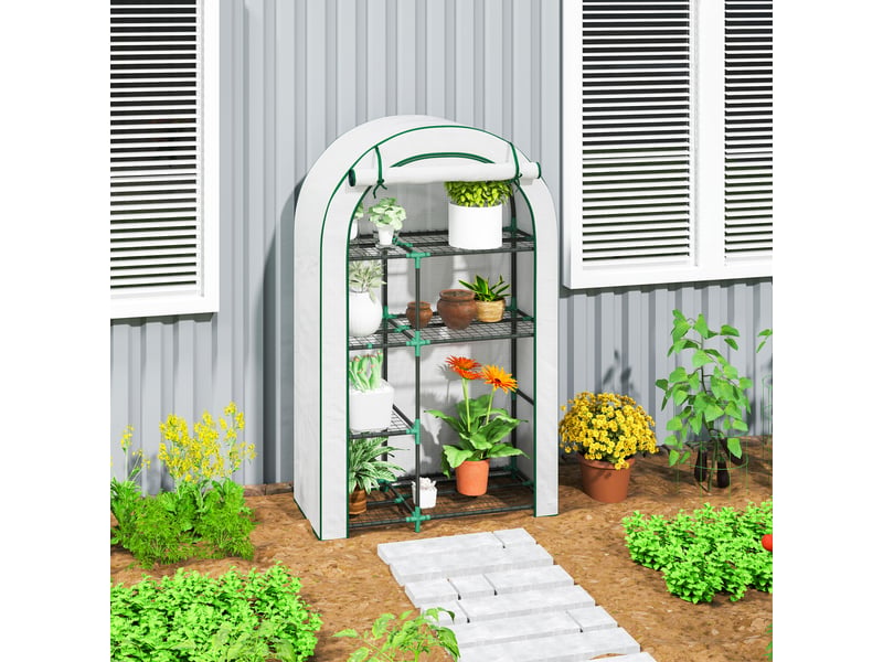  Mini serre à 4 niveaux avec bâche en plastique, portable, porte enroulable, 100 x 45 x 160 cm, blanche  - Conforama C
