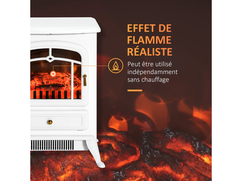  Cheminée électrique à effet de flamme poêle style rétro thermostat 950-1850 w anti surchauffe blanc  - Conforama E
