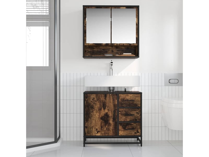 Armoire de lavabo de salle de bain, cabinet de salle de bain chêne fumé 65x33x60 cm cf65578  - Conforama C