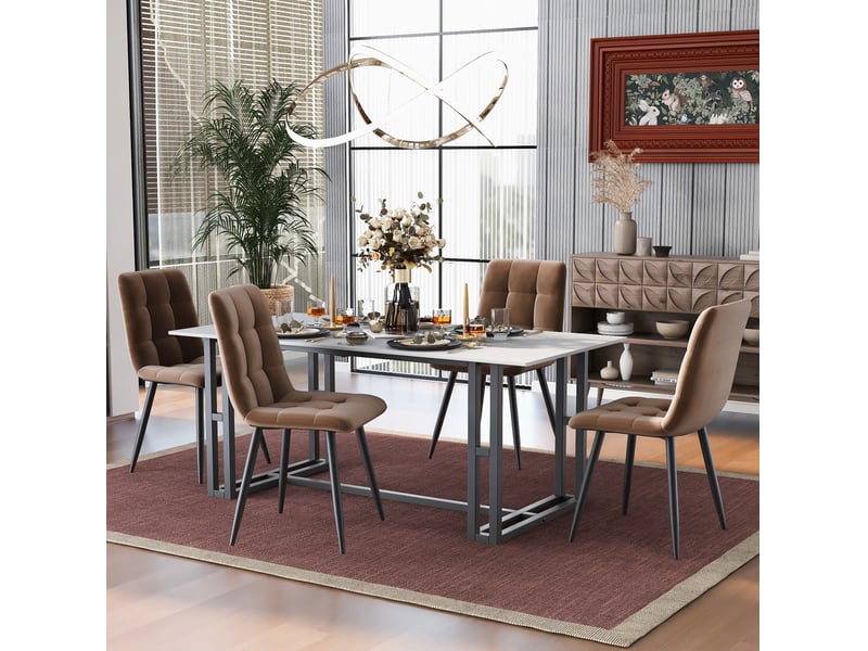  Lot de 4 chaises de salle à manger en velours marron avec pieds en métal  - Conforama B