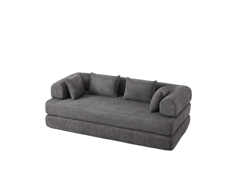 Canapé convertible modulaire 2 places à dossier réglable, 4 configurations avec 4 coussins en chenille gris - Conforama A
