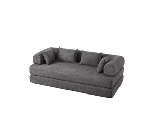 Canapé convertible modulaire 2 places à dossier réglable, 4 configurations avec 4 coussins en chenille gris