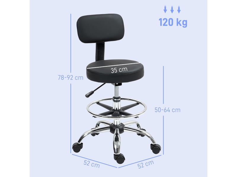  Fauteuil pivotant réglable en hauteur avec repose-pieds, acier, similicuir et mousse, 52 x 52 x 78-92 cm, noir  - Conforama E