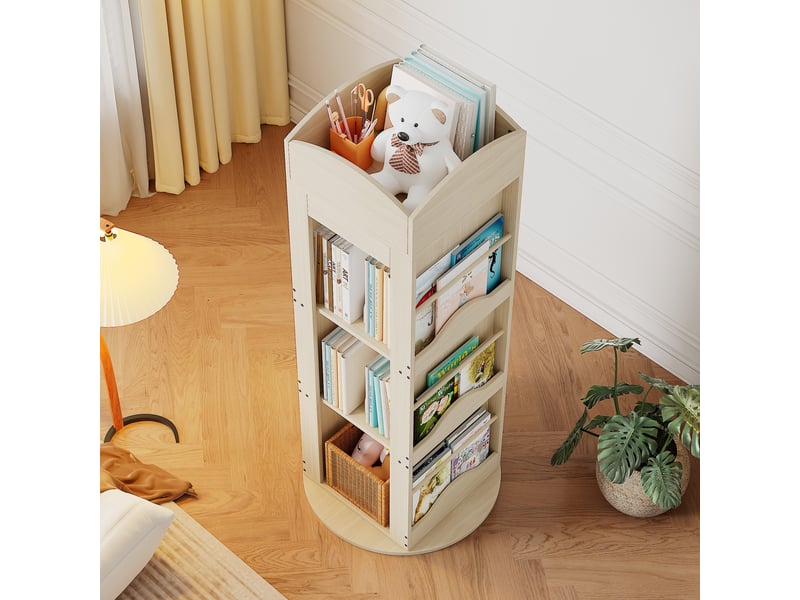  Bibliothèque tournante 360° 63x41x142 cm avec 4 étagères, gain de place, design arbre, rotation silencieuse, mdf, naturel  - Conforama R