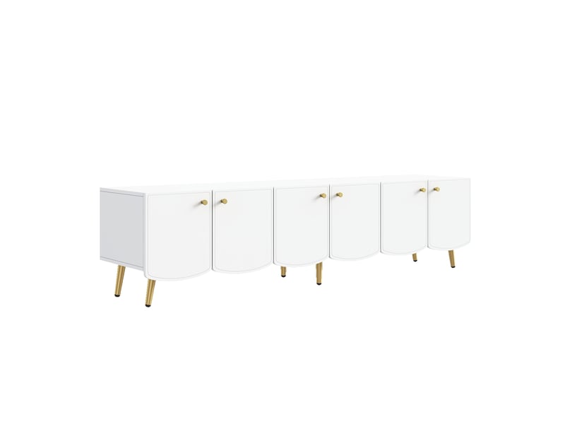  Meuble tv avec 6 portes et rangement pour salon 180×40×45 cm en panneaux de particules blanc et doré  - Conforama C