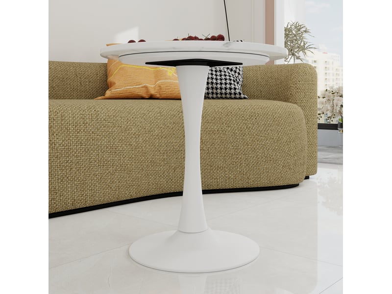  Bout de canapé 70x70x72 cm, design moderne, coloris blanc, avec motif de marbre en mdf, métal  - Conforama D